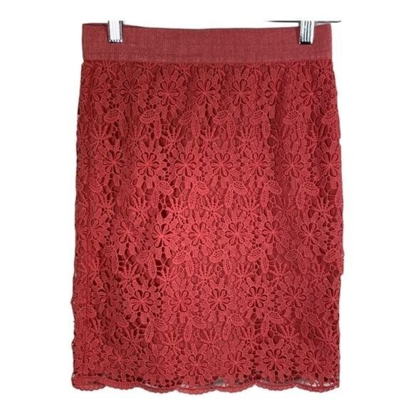 Ann Taylor Petite 00P Floral Lace Pencil Skirt Pink Workwear - Picture 1 of 9